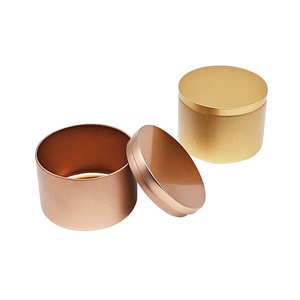 Barattoli per Candele Rotondi in Latta Oro Rosa Personalizzabili Marca Meys, Finitura Lucida con Chiusura a Strappo, MOQ 3000 Pezzi - Product Image 1