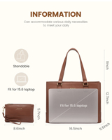LOVEVOOK Sac fourre-tout en cuir PU de 15.6 pouces pour ordinateur portable Grande mallette d'ordinateur pour le bureau, les affaires et les loisirs-Pochette pour ordinateur portable