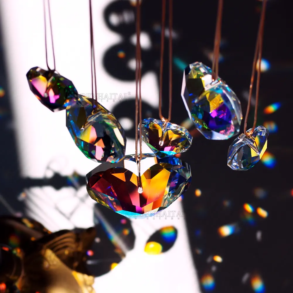 Kristal kalp prizma Suncatcher, asılı kristaller süs ve hediyeler için pencere dekorasyonu 30mm /45mm GOLDENHAITAI