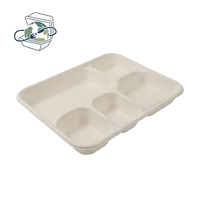 Assiettes en bagasse à 5 compartiments, couleur naturelle, non blanchies, jetables, écologiques, pour la vente en gros
