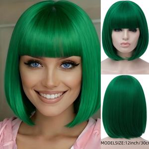 Perruques Bob européennes et américaines pour femmes, multicolores, avec frange, <span class=keywords><strong>cheveux</strong></span> courts, pleine tête, en fibre haute température, fabriquées à la machine, pour changer de <span class=keywords><strong>coiffure</strong></span> - Product Image 3