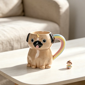 Adorable Flying <strong>Pug</strong> Unicorn Design Ceramic <strong>Mug</strong> with Mini <strong>Pug</strong> Figurine Creative Animal Print Coffee Tea Cup for Collectors - Product Image 4