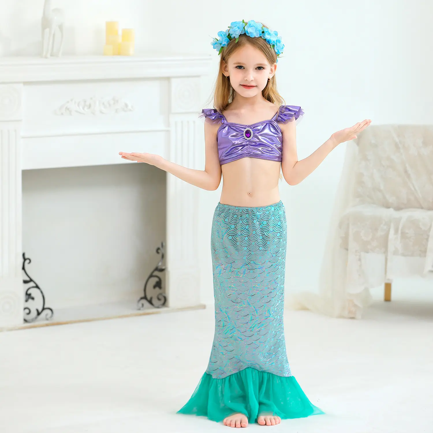 2023 Halloween Cosplay 3 in 1 Set Costumes Party Fancy Dress Little Fish Ariel Princess Costume Children Kids