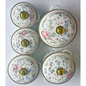 Ensemble de 5 casseroles et marmites en fer émaillé durables, avec poignées doubles, compatibles gaz/induction, lavables au lave-vaisselle, couvercles en verre - Product Image 2