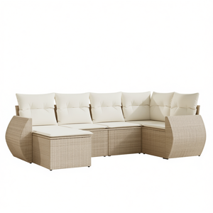 Ensemble de canapés de jardin beige en rotin PE avec pieds réglables, mobilier d'extérieur contemporain 6 places - Product Image 1