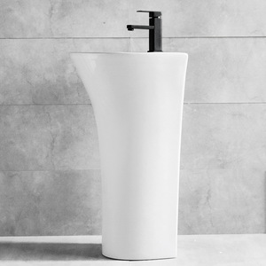 Ceramic Pedestal Basin Single Hole One Piece Easy Cleaning Bathroom <b>Sink</b> For <b>Small</b> Spaces - Product Image 3
