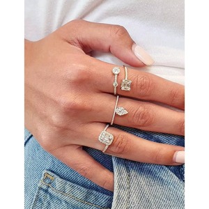 Bagues empilables en diamants de laboratoire à taille mixte, serties pavé de marquises et émeraudes, alliances de promesse délicates et luxueuses en or massif 14K, vente en gros - Product Image 2