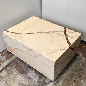 Tavolino da Salotto Moderno Sofital in Marmo Beige Dorato con Base a Plinto - Product Image 2