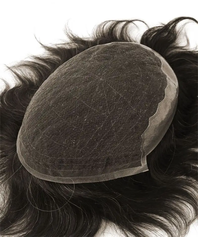 Peluca de pelo de hombre de encaje francés Hairline Q6 Sistema de reemplazo de cabello tupé en Stock nudos blanqueados cabello indio Natural 8 pulgadas 38mm