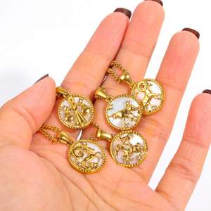 Colgante de concha Charms Womens 12 Zodiac Collar Impermeable Moda Fina Acero inoxidable Oro Zodiac Jewelry - Product Image 3
