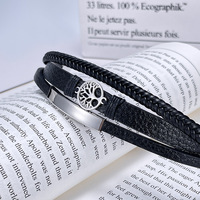 Accessoires d'arbre de vie de personnalité de mode européenne et américaine hommes Bracelet en cuir Bracelets tissés multicouches en acier inoxydable