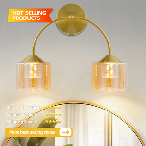 Lámpara de Pared LED Moderna de Lujo, Cuerpo de Hierro Dorado con Cristal, Pantalla Acrílica Blanca Lechosa, Luz Blanca Cálida para Interiores del Hogar, para Dormitorio - Product Image 2