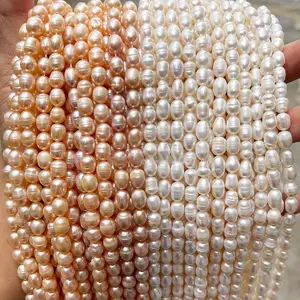 Moda 1A filo a forma di riso bianco rosa naturale perla d'acqua dolce perline allentate per la creazione di gioielli bracciali collana fai da te