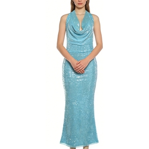 Abito Lungo da <span class=keywords><strong>Donna</strong></span> con Collo all'Americana e Paillettes - Vestito Formale con Schiena Scoperta Sehe Fashion - Product Image 3