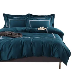 Màu xanh đậm bông thêu bedding Set Duvet cover Set cho phòng ngủ khách sạn