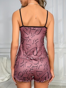 Ropa <span class=keywords><strong>de</strong></span> dormir para mujer, ropa interior con estampado <span class=keywords><strong>de</strong></span> corazón, ropa <span class=keywords><strong>de</strong></span> verano relajante para el hogar para mujer, pantalones cortos sin mangas, Conjunto <span class=keywords><strong>de</strong></span> pijama nocturno - Product Image 3