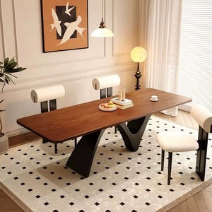 Juego de mesa de comedor Rectangular de madera maciza Retro moderno Wabi-Sabi incluye cuatro sillas para el hogar, sala de estar, muebles de apartamento - Product Image 5