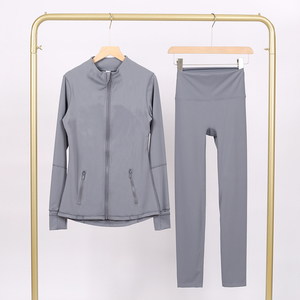 Verão <span class=keywords><strong>Fitness</strong></span> Moda Esportes Yoga Set Vestuário das mulheres 2 Peça Zipper Ouro Jacket Leggings Ginásio Yoga Set Mulheres - Product Image 1
