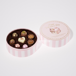 Caja de Regalo de Chocolate con Tapa y Base Redondas de Papel de Grado Alimenticio, Hecha a Mano con Logotipo Personalizado <span class=keywords><strong>para</strong></span> el Día de San Valentín - Product Image 1