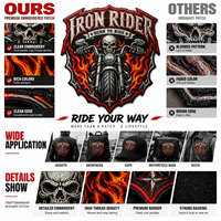Patchs thermocollants brodés personnalisés pour veste de moto, chapeau, avec motifs crâne, flamme, bouclier, fleur