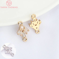 Pendentif connecteur double trou en laiton couleur or champagne 24K avec feuilles de zircon, haute qualité, pour la fabrication de bijoux DIY