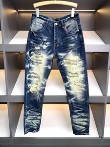 Jeans Vintage da Uomo Sbiancati e Lavati, Strappati con Effetto Consumato, Pantaloni in Denim con Fori e Bordi Sfilacciati, Streetwear Tie Dye Sfumato, Pantaloni in Denim di Design - Product Image 1