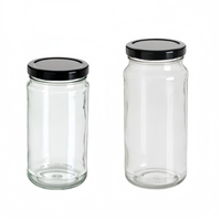 Frascos de Vidrio Transparentes de 8oz, 12oz y 16oz, Frascos Rectos Altos con Tapa Metálica Dorada de Rosca y Revestimiento de Plastisol