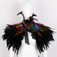 Châle gothique en plumes naturelles à col haut avec nœud en ruban noir pour accessoires de costume d'Halloween, de carnaval ou de mascarade