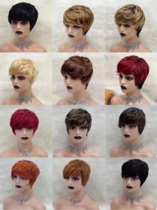 Letsfly Wavy 15$ Vente en gros à bas prix 0701 Perruques complètes ondulées, perruques courtes ondulées, cheveux humains naturels 1BF30, perruques pas chères - Product Image 5