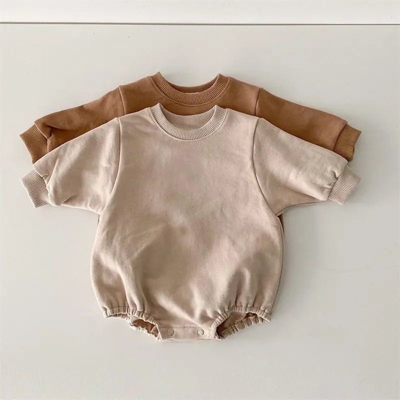 Wholesale Cute Long Sleeve Baby Bubble Romper Clothes Blank Terry Oversized Sweater Plain Baby Bodysuit Romper