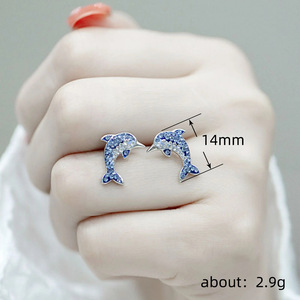 Blue Dolphin Stud Earrings for Women Minimalist Sweet Ocean Style Daily Gift Accessories - Product Image 4