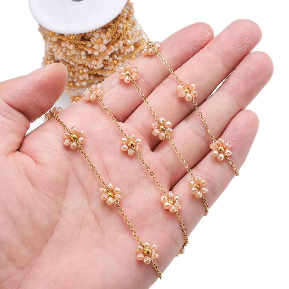 DIY Necklaces Bracelet Supplies Jewelry Making Crafts Wholesale 1 Meter Stainless Steel Pearl Braided Flowers Flat Chains