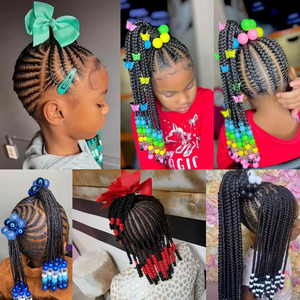 Extensión de pelo para niños Fujia con lazo y cuentas, accesorios de cuentas para el cabello para niños, cola de caballo trenzada para niñas - Product Image 5