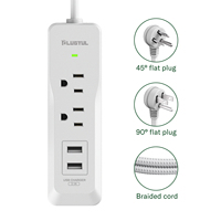 Taşınabilir Küçük Priz Çoğaltıcı 2 Prizli Güç Şeridi 2 USB Girişli ETL Dalgalanma Korumalı 125V 15A ABS Malzemeli Uzatma Prizi