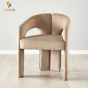 Sillón moderno para sala de estar, hotel, cuero de lujo, diseño de terciopelo beige, silla de mesa de comedor para restaurante, cafetería, cafetería