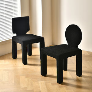Chaise de salle à manger en peluche noire de style nordique avec dossier, tabouret de salon moderne et minimaliste pour adultes et enfants - Product Image 3
