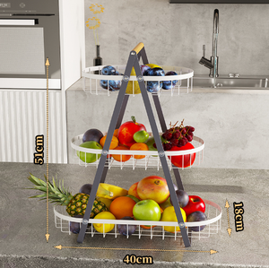 Moderno y Clásico Estante de Almacenamiento de Frutas para Escritorio, de Tres Niveles, Ovalado, con Drenaje, para el Hogar - Product Image 3