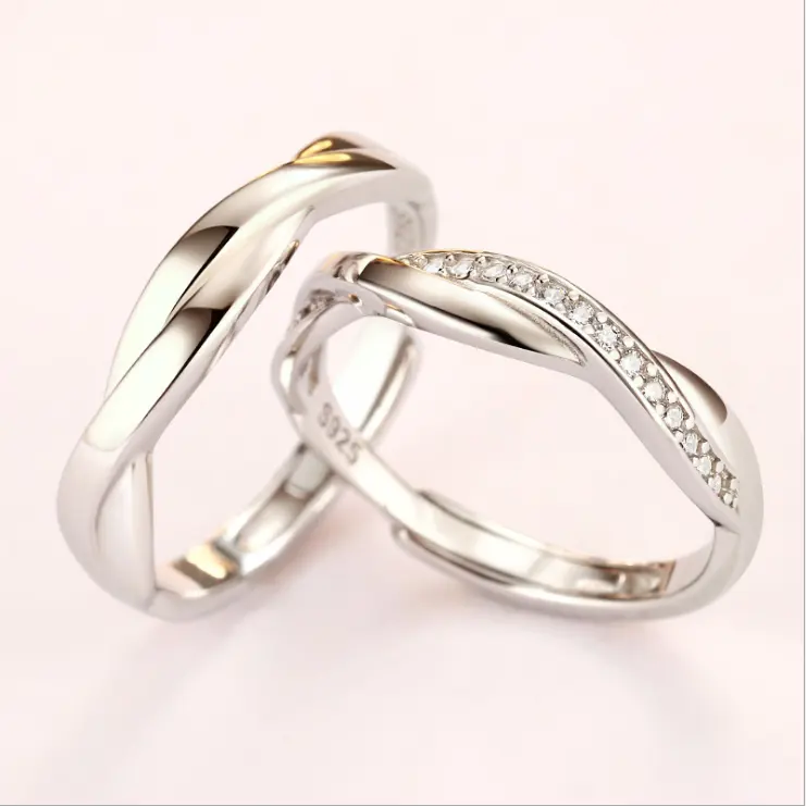 925 स्टर्लिंग चांदी पुरुषों और महिलाओं के साथ यूरोपीय और अमेरिकी फैशन गहने प्रेमियों की एक जोड़ी की अंगूठी