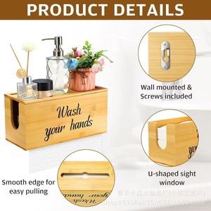 Wooden Tissue Box Wall Mounted Solid Wood Tissue Holder Bathroom <b>Kitchen</b> Pull Out Desktop Storage Box 18L Covered - Product Image 3