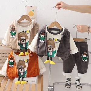 2025 nouvelle mode garçons filles décontracté 3 pièces ensemble chaud polaire doublé gilet sweat fermeture éclair automne hiver dessin animé en gros - Product Image 1