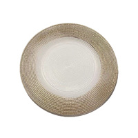 Assiette Principale en Verre Plastique Transparente, Style Luxe Rétro, Décoration Artisanale Dorée pour Mariages et Hôtels