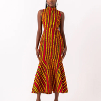 Robe longue africaine en coton imprimé sans manches à col montant pour femme – Élégante et tendance