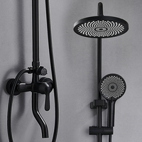 Système de douche 3 fonctions en laiton noir mat - Base à main réglable en hauteur, tête de pulvérisation multi-jets en ABS et bec de baignoire rotatif