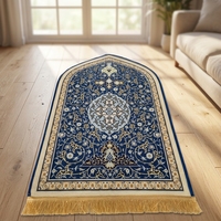 Tapis de prière de voyage moderne en polyester, fait main, lavable, à motif floral, avec dossier antidérapant et poils fins, style artistique islamique
