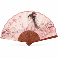 Éventail pliant en bambou de style japonais imprimé sur mesure avec motif de fleurs de prunier et logo OEM ODM Fabricant de cadeaux promotionnels