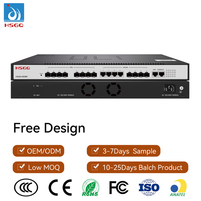 HSGQ-XE08R OEM ODM 8 Ports Epon OLT 4* 10GE SFP+ Uplink Slots FTTH Fiber Optical OLT