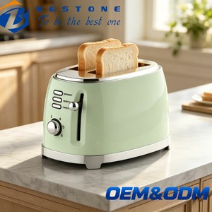 Tostadora BESTONE Verde Menta de 2 Rebanadas con Función de Descongelar, Recalebar y Cancelar, Temporizador Mecánico, Uso Doméstico, Estilo Retro - Product Image 1
