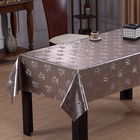 Nappe en PVC métallique à bordure argentée et motif floral RNPT, avec support tissé, imperméable et facile à nettoyer, pour table de restaurant