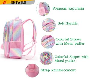 Zaino Scolastico per Bambine con <span class=keywords><strong>Unicorno</strong></span>, <span class=keywords><strong>Borsa</strong></span> Personalizzata con Cartoni Animati per Bambini delle Scuole Elementari, Zaino con Pompon - Product Image 3
