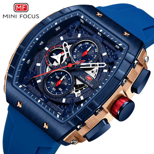 MINI FOCUS 0399G New Multifunction Waterproof Small Dials Calendar Silicone Relogio Masculino Square Quartz Watch for Men